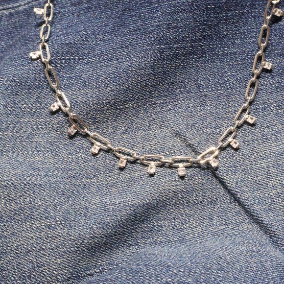 Kendra Scott Lindy Crystal Chain Necklace Silver White CZ - Picture 1 of 2